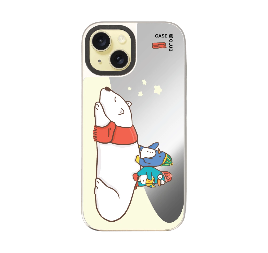 หมีขั้วโลกนอนเล่นกันเพื่อนเพนกวิน